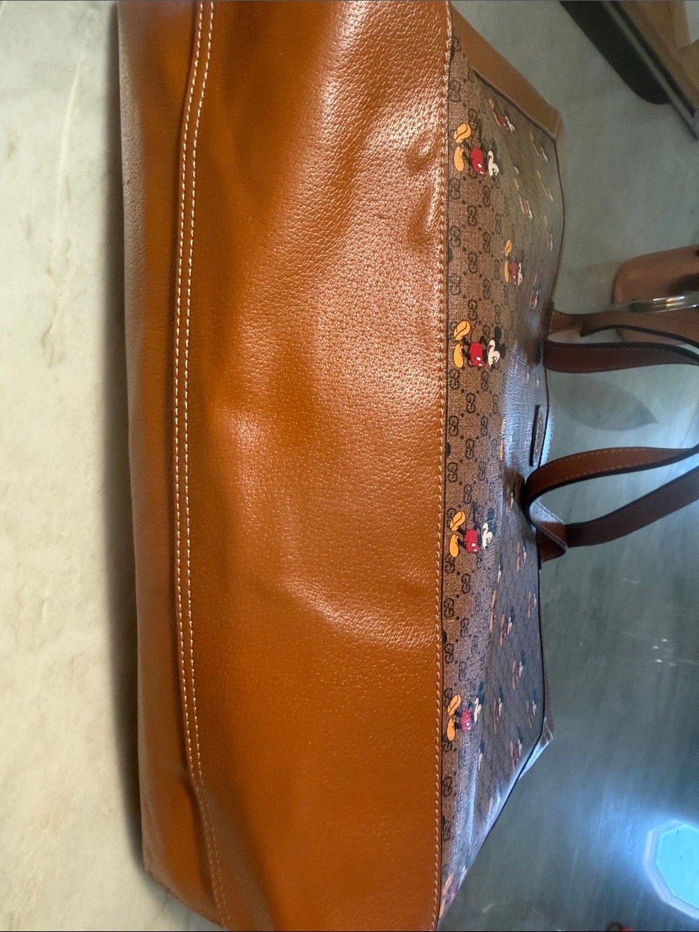Gucci X Disney Brown and Tan Mickey Mouse Tote with Wrist Pouch - Picture 11 of 16